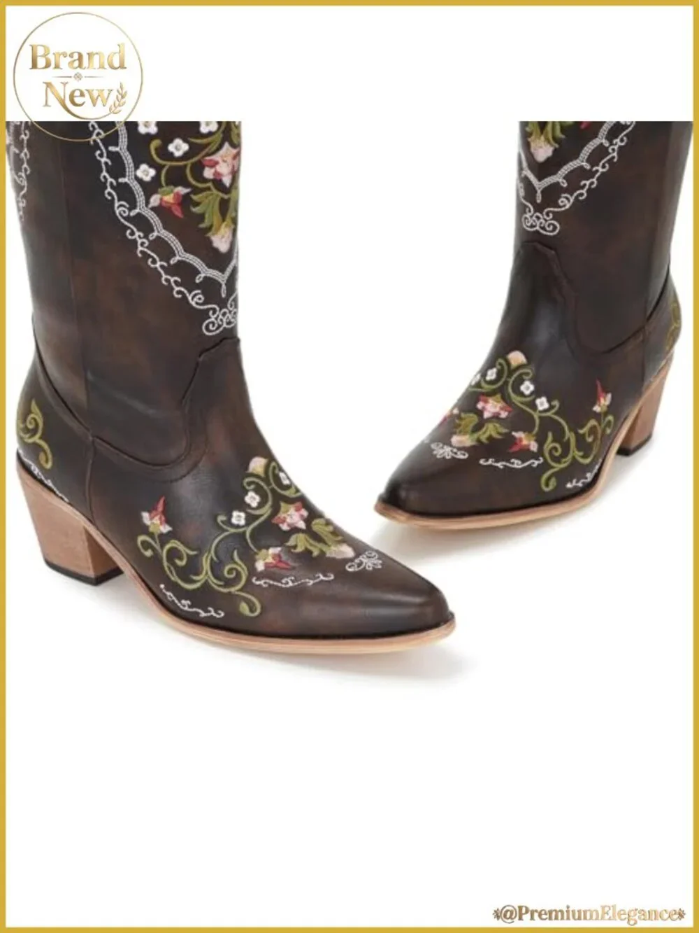Women's Faux Leather Over-the-Knee Western Boots with Floral Embroidered Tall